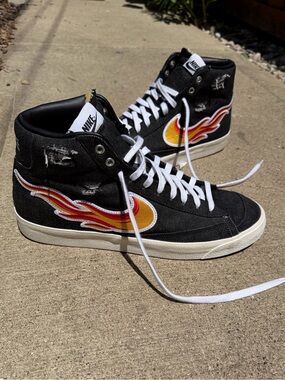 Nike Blazer Mid Cleveland Rocks Fire Swoosh Distressed Denim Sneakers Men’s 13